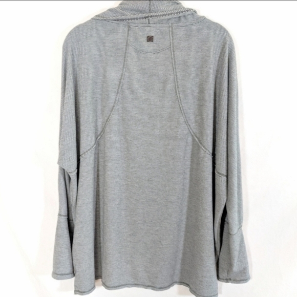 Calvin Klein Cowl Neck Faux Wrap Split Front Gray & White Micro Stripe Top Small - Picture 4 of 9